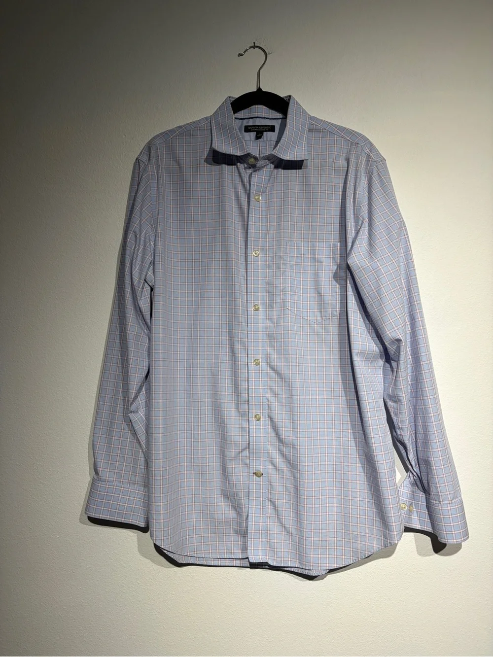 Banana Republic Non-Iron Classic Fit Blue Red Windowpane Dress Shirt Size L